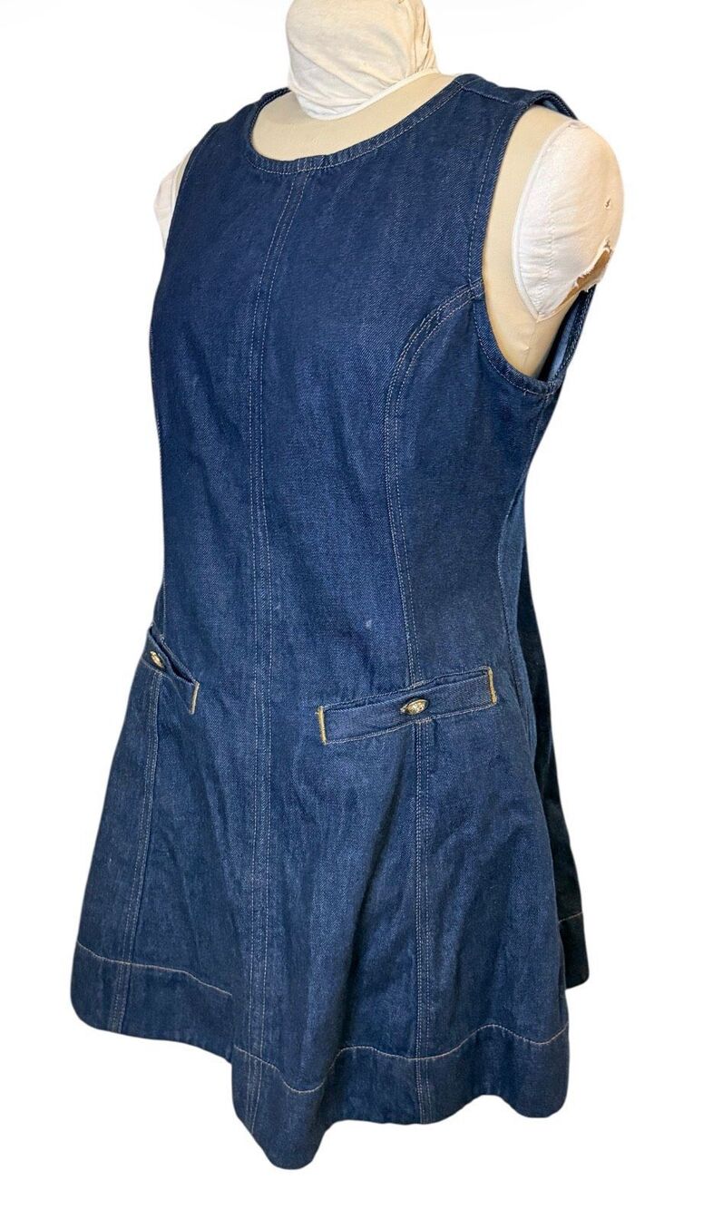 Free Assembly Women’s Crew Neck Denim Dress Jumper Sz. 14 Gold Buttons - Picture 5 of 9